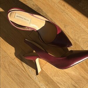 Red burgundy brown Antonio Melaney slingback, wine Glass heel, dress shoes